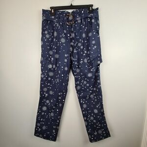 Jolt Cotton Blend Paper Bag Waist Navy Blue Star Print Pants Medium Pockets